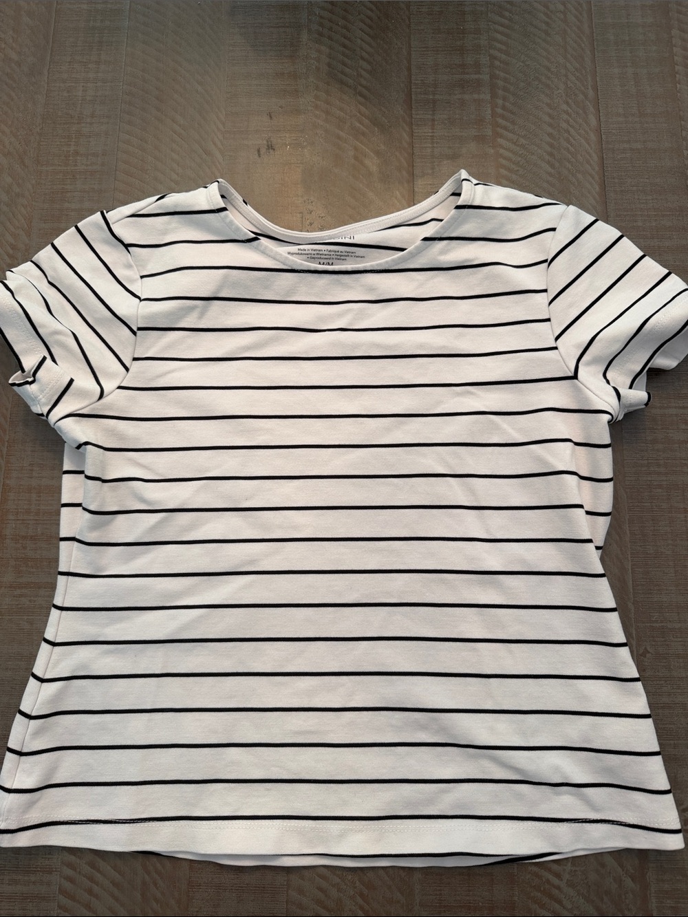Adrienne Vittadini Women's Short Sleeve Crew Neck Tee - White with Black Stripes